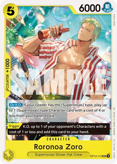 Roronoa Zoro OP12-113 Reprint 1 ST36 Yellow Eustass "Captain" Kid